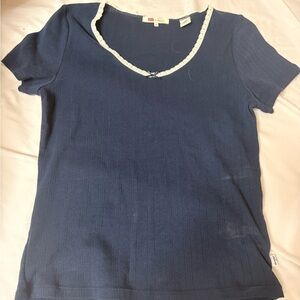 Levi's Dark Blue Short Sleeve Top with White Trim